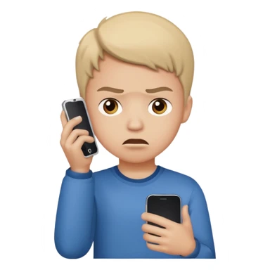 teenager holding a phone with a dramaticly annoyed face sticker