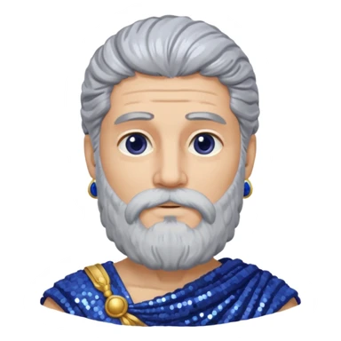 Saturn from Roman Deities with long gray hair and beard, indigo sequin toga sticker