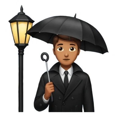 Man with umbrella + streetlight reflection, Midnight Wanderer. sticker