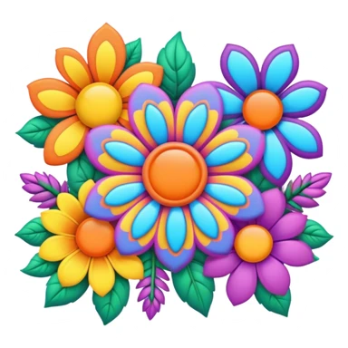 3D, psychedelic colored hippie style flower border  sticker