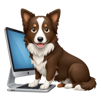 Border collie marrom usando o computador  sticker