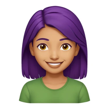 Give me an emoji : a tan skinned indian girl, medium deep purple hair with a green shirt sticker