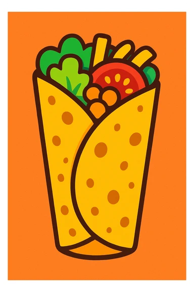 a cartoon style tortilla, colorful and playful sticker