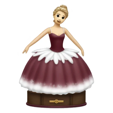 burgundy snowy music box with ballerina standing back sticker