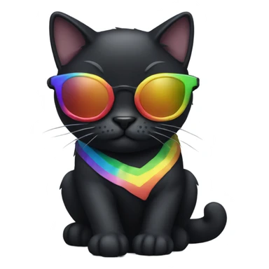 Black cat with rainbow sunglasses sticker