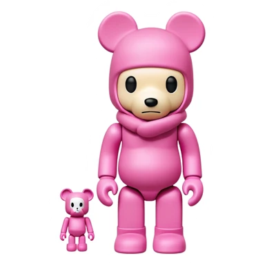 Bearbrick figure with KAWS X eyes wearing a pink balaclava, simplified toy bear shape with articulated limbs sticker