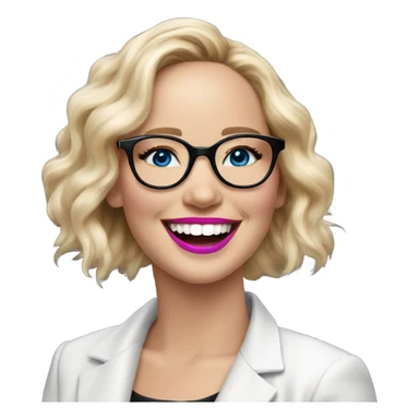 Happy laughing Jennifer Lawrence,  blue eyes wearing glasses and pink lipstick  sticker