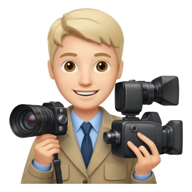 a white journalist with a camera sticker