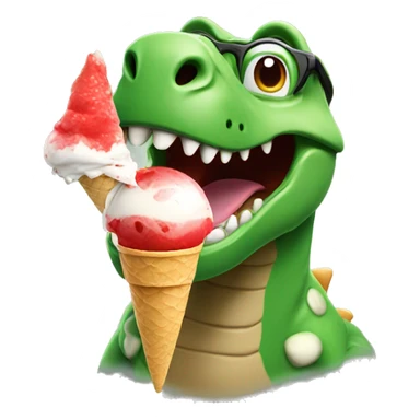 A dinosaur with red glasses eating ice cream  sticker