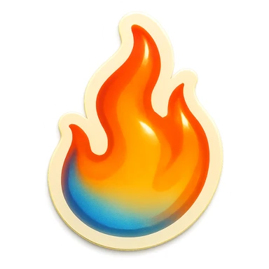 fire streak emoji, bold and smooth with blue to orange gradient, vibrant and playful, similar to reference image sticker