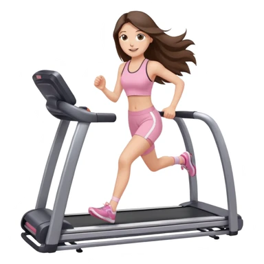 happy long haired brunette girl hazel eyes in light pink on treadmill  sticker