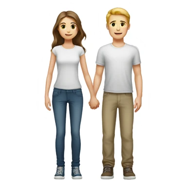 A tall 1m90 boy holding hands with a beautiful 1m57 girl, white skin. sticker