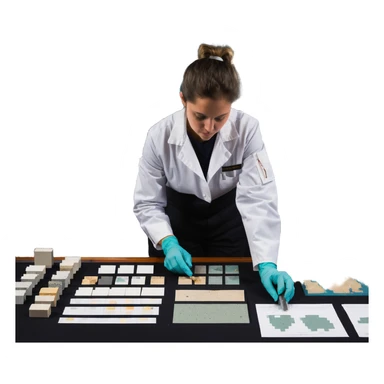 Marine geologist with scientific tools studying ocean floor samples on ship sticker