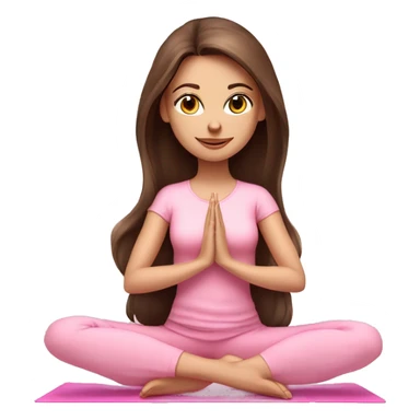 Brunette long hair and blue blue eyes yoga beautiful girl in light pink pink pink clothes sitting on a yoga mat sticker