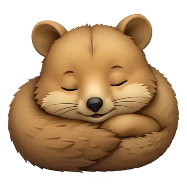 Meme-Worthy Cute Sleeping Quokka Portrait Emoji, Head resting peacefully with a contented smile, showcasing a delightfully compact build and a luxuriously soft brown fur, eyes shut in a serene, restful nap, Simplified yet hilariously adorable features, highly detailed, glowing with a soft, drowsy light, high shine, relaxed and utterly lovable, stylized with an air of playful laziness, bright and heartwarming, soft glowing outline, capturing the essence of a comically sleepy quokka, so meme‐worthy it feels like it could instantly become the next viral sensation of adorable slumber! sticker
