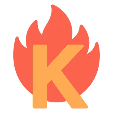 bold full color letter 'K' with dramatic flames around it expressing frustration sticker
