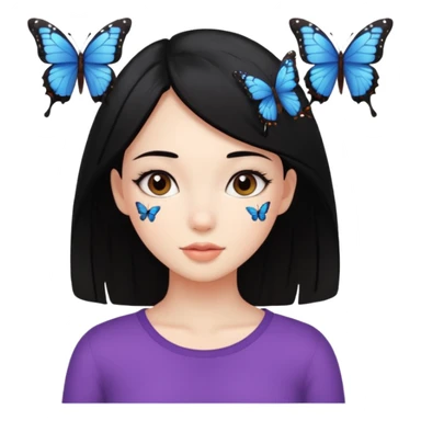 Emojis fille belle cheuveux noir papillons sticker
