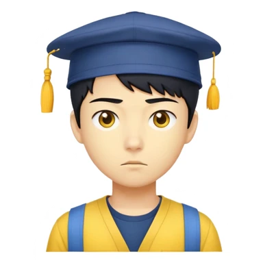 nam 20 tuổi, da vàng, tóc ngắn màu đen, đội mũ màu vàng, mặt nghiêm túc, áo xanh đậm, nửa thân trên sticker