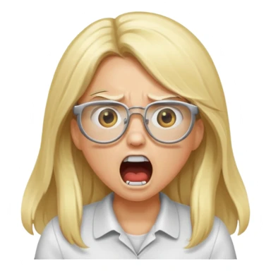 blonde girl with long hair, white glasses, shouting angry sticker
