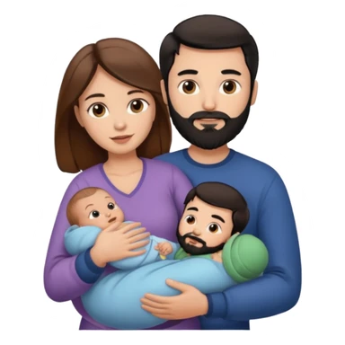 Una mujer con pelo castaño y ojos marrones  con un bebé y un hombre con pelo negro y barba sticker