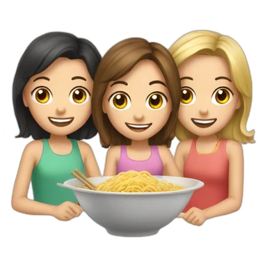 Three girls sharing a bowl of noodles sticker