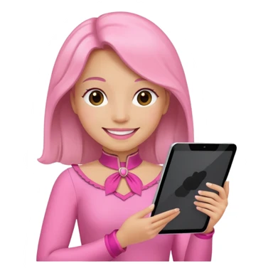 woman with pink costume with tablet sticker