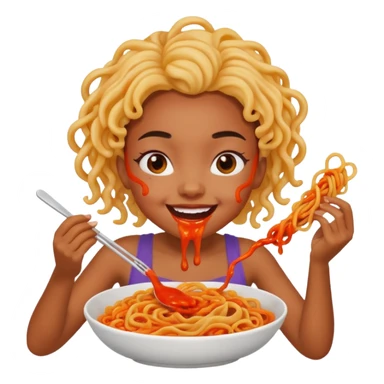 A light skined black girl eating lava noodles  sticker