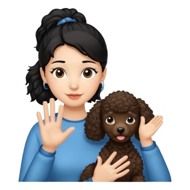Ponytail black hair girl with brown Poodle say goodbye  sticker