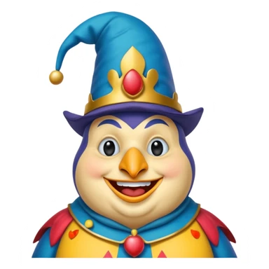 crazy colorful fat penguin jolly joker, medieval, vintage, court jester, mac os icon, blue color sticker
