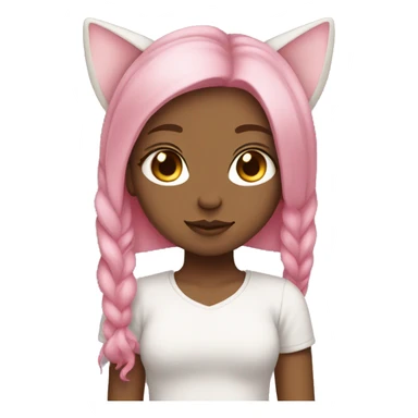 calm girl with pink hair, pale skin, and cat ear sticker