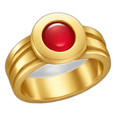 gold ring with red inscription sticker
