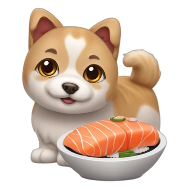 Chien chinois avec un chat japonais qui fait des sushi sticker