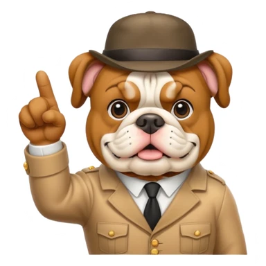 english bulldog tour guide pointing at a landmark sticker