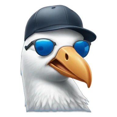 Albatross with sunglasses and a baseball cap sticker