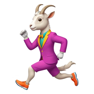 friendly anthropomorphised goat jogging upright in a colourful suit, standard pose sticker