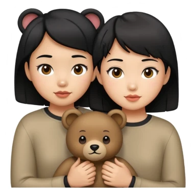 An elegant bear in love with a sexy Asian girl with short hair wearing black sticker
