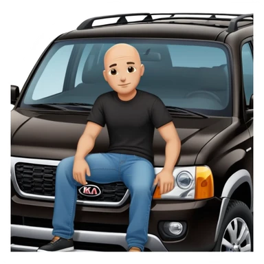 bald man sitting on top of a Kia Mohave SUV sticker
