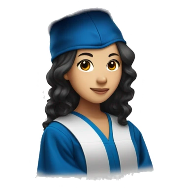 asian girl wearing blue graduation cap with long curly black hair sticker