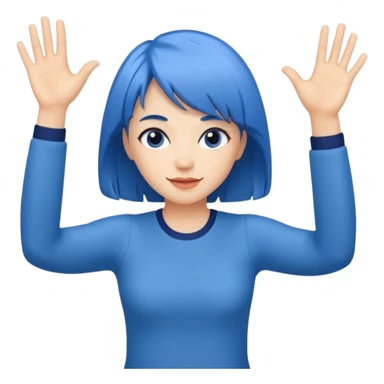 Woman with medium length blue hair doing jazz hands sticker