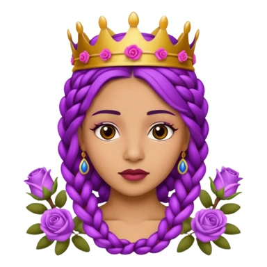 Crown Olive skin queen with purple braids, brown eyes surrounded by roses sticker