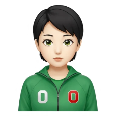 Create Kang Sae-byeok (Player 067), Korean female, short layered black hair, sharp eyes, green tracksuit with number 067 patch on chest. sticker
