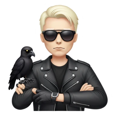 Skull Biker wearing sunglasses holding a raven sticker