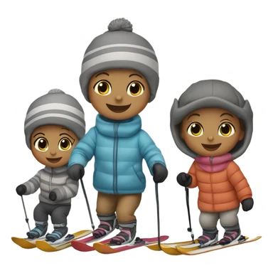 Infant skiing with its family of five, and one grey striped cat sticker