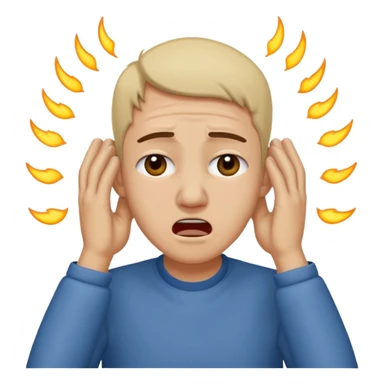 person covering ears, wincing in pain because the sound is terribly loud and hurting ears sticker