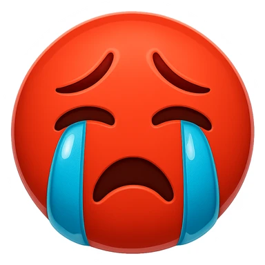 red crying face emoji, glossy finish, no background sticker