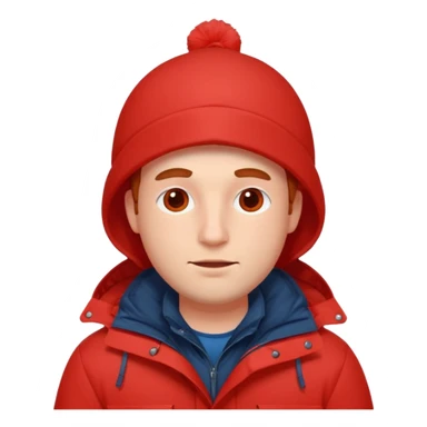 man in parka, red face sticker
