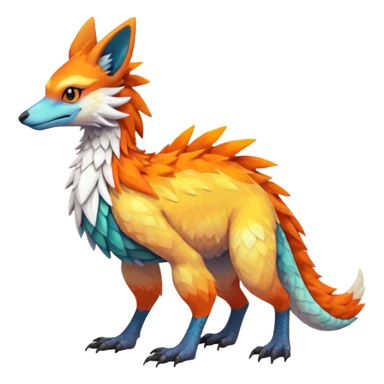 Colorful Fruity Iridescent Warm-colored Tropical Exotic Vernid-Sergal-Trico-Silvally-Nargacuga-fusion-hybrid-animal-creature, full body sticker