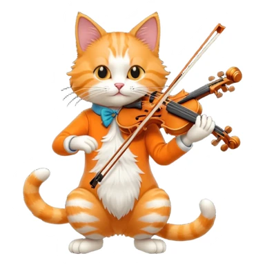 cat play violin, long full body sticker