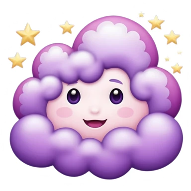I want a purple cloud that's not like this one ☁️ but has a realistic shape without changing its appearance. The cloud should have a slightly white shaded part and should be starry but still purple/pink. The cloud has to be without face and complete purple. sticker