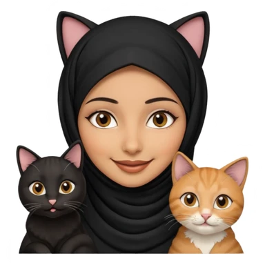 A Arabic woman human with brown eyes and black hijab. , the human is a human no cat ears, two cats, the both cats have the colour black and white in the same colour,  NO CAT EARS ON THE HUMAN  sticker